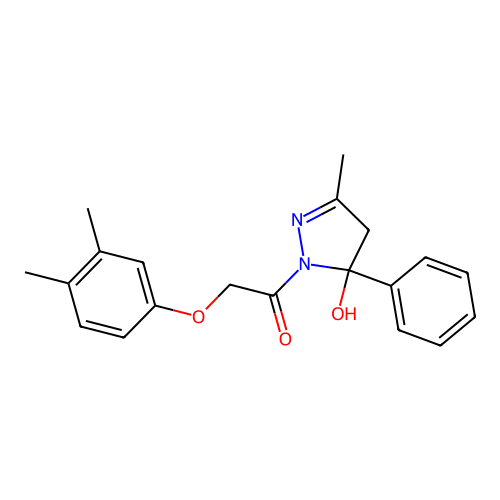 2-Pyrazoline, 5-hydroxy-3-methyl-5-phenyl-1-(3,4-dimethylphenoxyacetyl)- structure