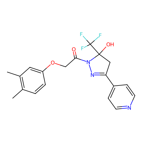 2-Pyrazoline, 5-hydroxy-3-(4-pyridinyl)-5-trifluoromethyl-1-(3,4-dimethylphenoxyacetyl)- structure