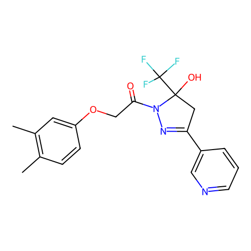 2-Pyrazoline, 5-hydroxy-5-trifluoromethyl-3-(3-pyridinyl)-1-(3,4-dimethylphenoxyacetyl)- structure