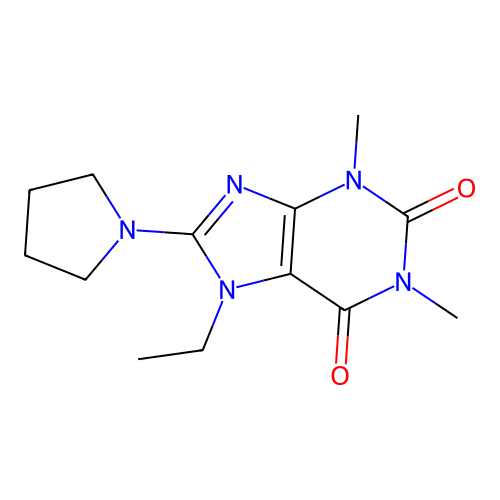 7-ethyl-1,3-dimethyl-8-(pyrrolidin-1-yl)-1H-purine-2,6(3H,7H)-dione structure