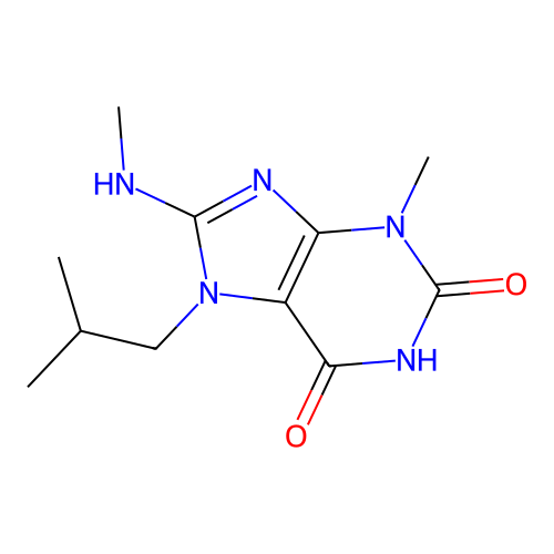 7-isobutyl-3-methyl-8-(methylamino)-1H-purine-2,6(3H,7H)-dione structure