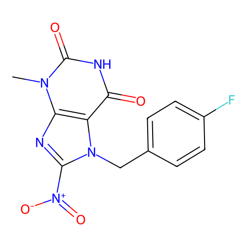 7-(4-fluorobenzyl)-3-methyl-8-nitro-3,7-dihydro-1H-purine-2,6-dione structure