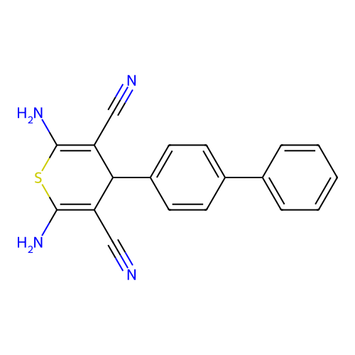 2,6-diamino-4-(4-phenylphenyl)-4H-thiin-3,5-dicarbonitrile structure