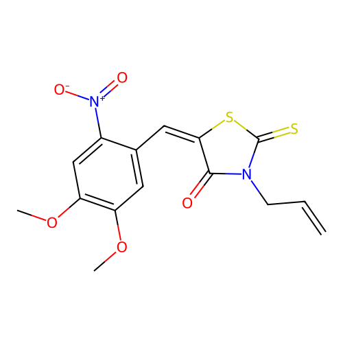 (E)-3-allyl-5-(4,5-dimethoxy-2-nitrobenzylidene)-2-thioxothiazolidin-4-one structure