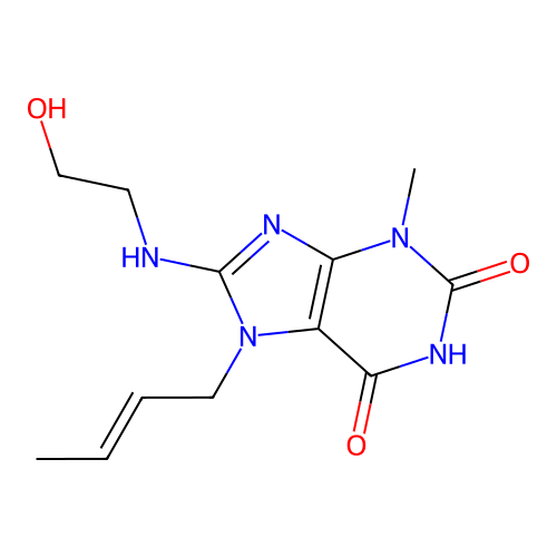 7-[(E)-but-2-enyl]-8-(2-hydroxyethylamino)-3-methylpurine-2,6-dione structure