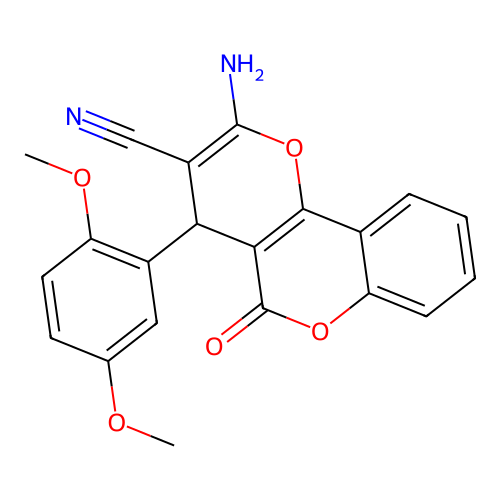 2-amino-4-(2,5-dimethoxyphenyl)-5-oxo-4H,5H-pyrano[3,2-c]chromene-3-carbonitrile structure