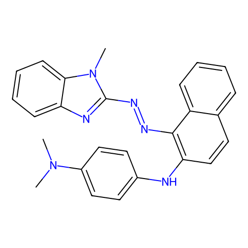 (E)-N1,N1-dimethyl-N4-(1-((1-methyl-1H-benzo[d]imidazol-2-yl)diazenyl)naphthalen-2-yl)benzene-1,4-diamine structure