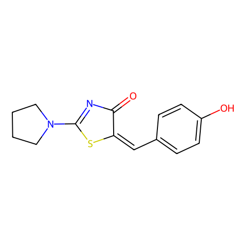 (E)-5-(4-hydroxybenzylidene)-2-(pyrrolidin-1-yl)thiazol-4(5H)-one structure