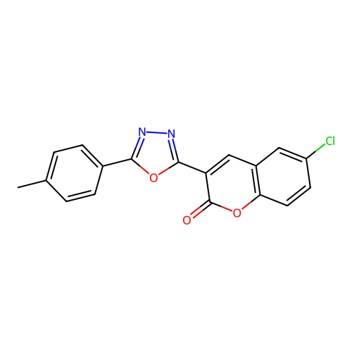 6-chloro-3-[5-(4-methylphenyl)-1,3,4-oxadiazol-2-yl]-2H-chromen-2-one structure