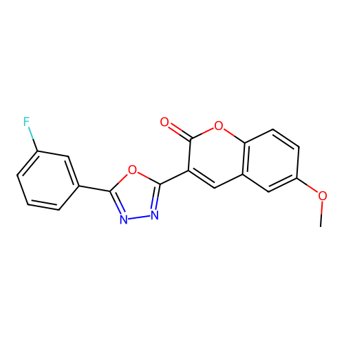 3-(5-(3-fluorophenyl)-1,3,4-oxadiazol-2-yl)-6-methoxy-2H-chromen-2-one structure