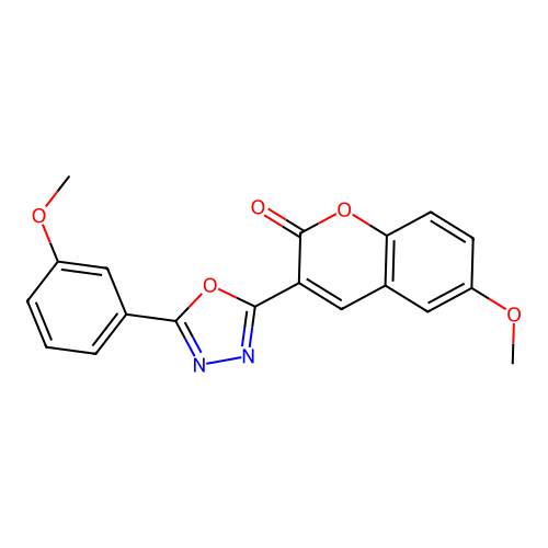 6-methoxy-3-[5-(3-methoxyphenyl)-1,3,4-oxadiazol-2-yl]-2H-chromen-2-one structure