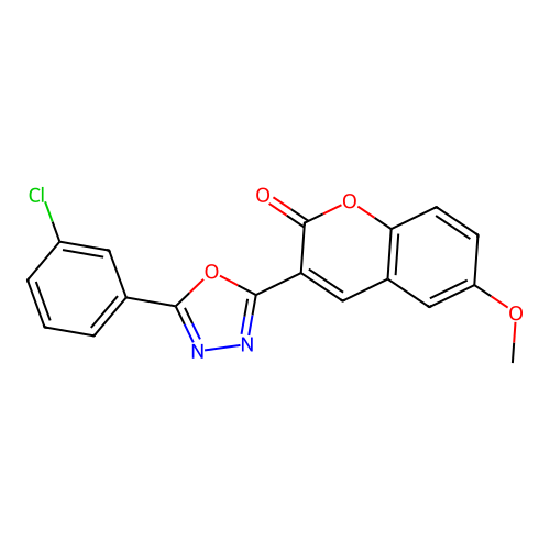 3-[5-(3-chlorophenyl)-1,3,4-oxadiazol-2-yl]-6-methoxy-2H-chromen-2-one structure