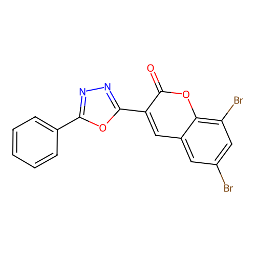 6,8-dibromo-3-(5-phenyl-1,3,4-oxadiazol-2-yl)-2H-chromen-2-one structure