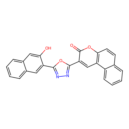 2-(5-(3-hydroxynaphthalen-2-yl)-1,3,4-oxadiazol-2-yl)-3H-benzo[f]chromen-3-one structure