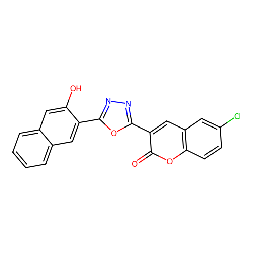 6-chloro-3-(5-(3-hydroxynaphthalen-2-yl)-1,3,4-oxadiazol-2-yl)-2H-chromen-2-one structure