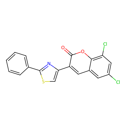 6,8-dichloro-3-(2-phenyl-1,3-thiazol-4-yl)-2H-chromen-2-one structure