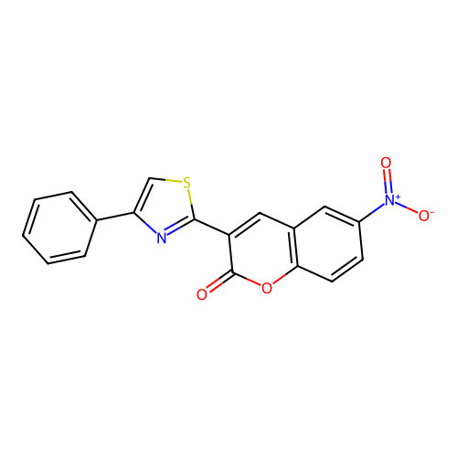 6-nitro-3-(4-phenyl-1,3-thiazol-2-yl)-2H-chromen-2-one structure