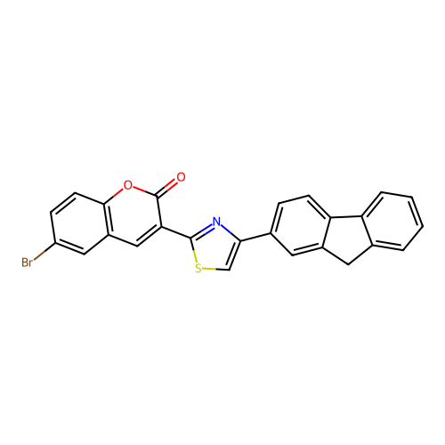 6-bromo-3-[4-(9H-fluoren-2-yl)-1,3-thiazol-2-yl]-2H-chromen-2-one structure