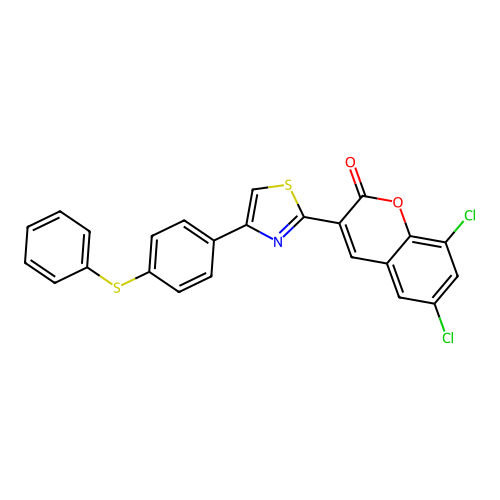 6,8-dichloro-3-{4-[4-(phenylsulfanyl)phenyl]-1,3-thiazol-2-yl}-2H-chromen-2-one structure