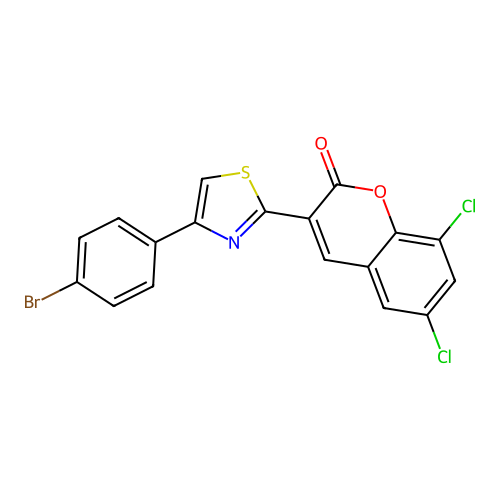 3-[4-(4-bromophenyl)-1,3-thiazol-2-yl]-6,8-dichloro-2H-chromen-2-one structure