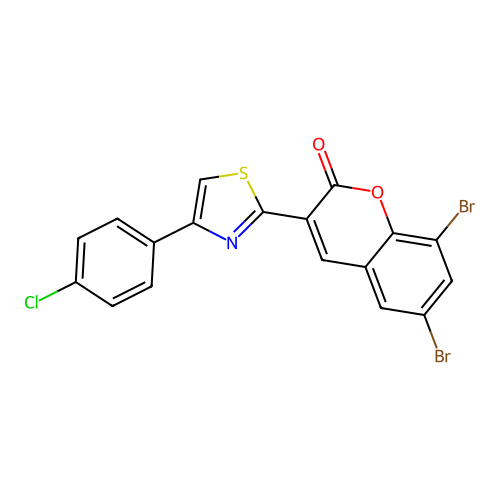 6,8-dibromo-3-[4-(4-chlorophenyl)-1,3-thiazol-2-yl]-2H-chromen-2-one structure