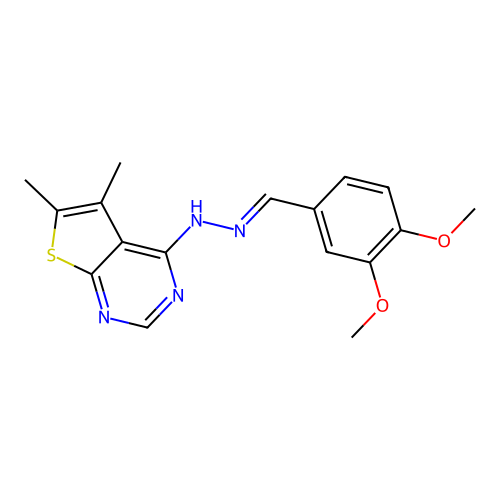 3,4-Dimethoxybenzaldehyde (5,6-dimethylthieno[2,3-d]pyrimidin-4-yl)hydrazone structure