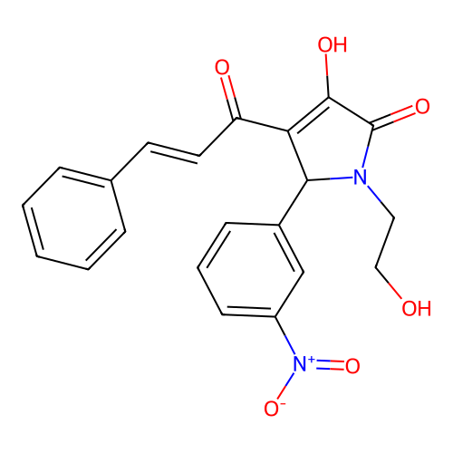 3-hydroxy-1-(2-hydroxyethyl)-5-(3-nitrophenyl)-4-[(2E)-3-phenylprop-2-enoyl]-1,5-dihydro-2H-pyrrol-2-one structure