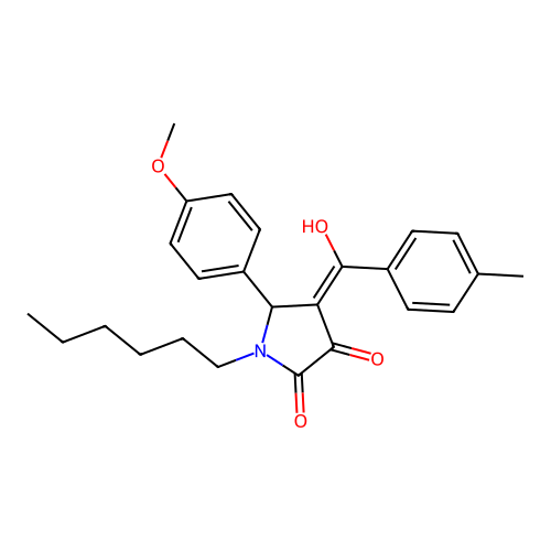 1-hexyl-3-hydroxy-5-(4-methoxyphenyl)-4-(4-methylbenzoyl)-1,5-dihydro-2H-pyrrol-2-one structure