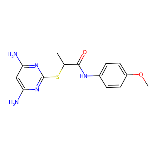 2-[(4,6-diaminopyrimidin-2-yl)sulfanyl]-N-(4-methoxyphenyl)propanamide structure