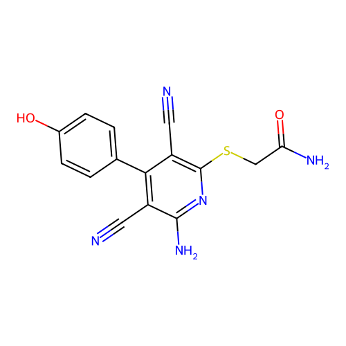 2-{[6-Amino-3,5-dicyano-4-(4-hydroxyphenyl)-2-pyridinyl]sulfanyl}acetamide structure