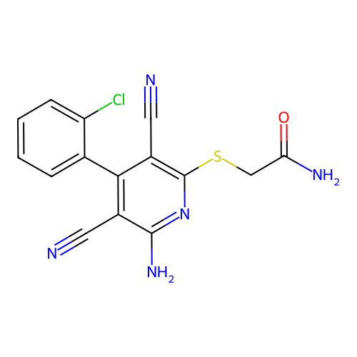 2-{[6-Amino-4-(2-chlorophenyl)-3,5-dicyanopyridin-2-yl]sulfanyl}acetamide structure