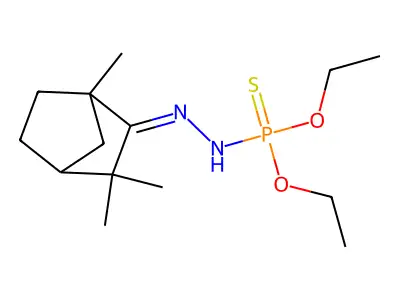2-(Diethoxyphosphinothioylhydrazinylidene)-1,3,3-trimethylbicyclo[2.2.1]heptane structure