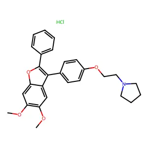 Pyrrolidine, 1-(2-(p-(5,6-dimethoxy-2-phenyl-3-benzofuranyl)phenoxy)ethyl)-, hydrochloride structure