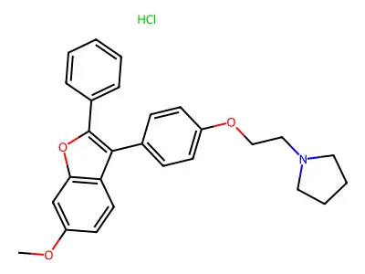 2-Phenyl-3,4-(beta-pyrrolidinoethoxy)phenyl-6-methoxybenzofuran structure
