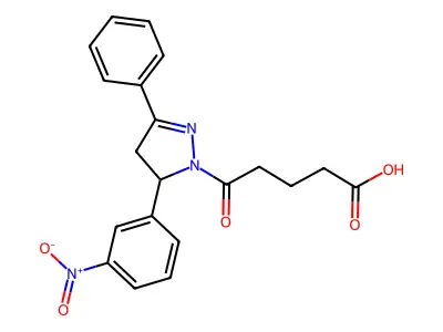 5-(5-(3-nitrophenyl)-3-phenyl-4,5-dihydro-1H-pyrazol-1-yl)-5-oxopentanoic acid structure