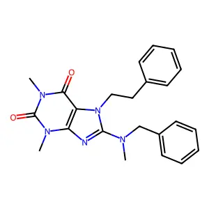 8-(benzyl(methyl)amino)-1,3-dimethyl-7-phenethyl-1H-purine-2,6(3H,7H)-dione structure