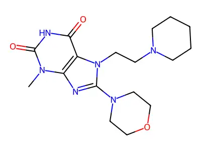3-methyl-8-morpholino-7-(2-(piperidin-1-yl)ethyl)-1H-purine-2,6(3H,7H)-dione structure