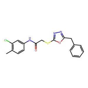 2-[(5-benzyl-1,3,4-oxadiazol-2-yl)sulfanyl]-N-(3-chloro-4-methylphenyl)acetamide structure