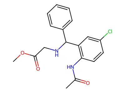 Methyl 2-(((2-acetamido-5-chlorophenyl)(phenyl)methyl)amino)acetate structure