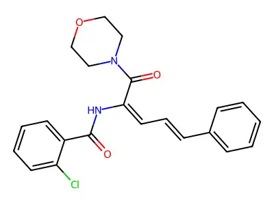 2-chloro-N-[1-(4-morpholinylcarbonyl)-4-phenyl-1,3-butadienyl]benzamide structure