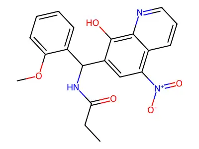 N-[(8-hydroxy-5-nitroquinolin-7-yl)-(2-methoxyphenyl)methyl]propanamide structure