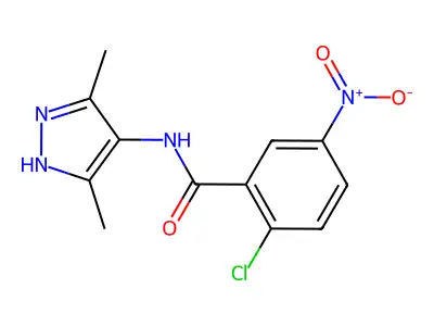 2-chloro-N-(3,5-dimethyl-1H-pyrazol-4-yl)-5-nitrobenzamide structure