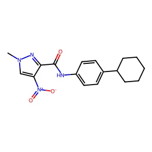 N-(4-cyclohexylphenyl)-1-methyl-4-nitropyrazole-3-carboxamide structure