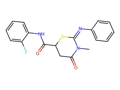 N-(2-fluorophenyl)-3-methyl-4-oxo-2-phenylimino-1,3-thiazinane-6-carboxamide structure