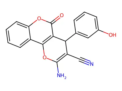 2-amino-4-(3-hydroxyphenyl)-5-oxo-4H,5H-pyrano[3,2-c]chromene-3-carbonitrile structure