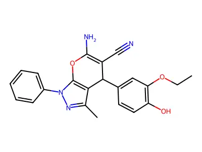 6-amino-4-(3-ethoxy-4-hydroxyphenyl)-3-methyl-1-phenyl-1,4-dihydropyrano[2,3-c]pyrazole-5-carbonitrile structure