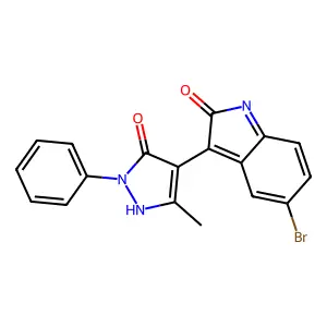 (E)-5-bromo-3-(3-methyl-5-oxo-1-phenyl-1H-pyrazol-4(5H)-ylidene)indolin-2-one structure