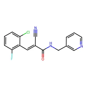 (E)-3-(2-chloro-6-fluorophenyl)-2-cyano-N-(pyridin-3-ylmethyl)prop-2-enamide structure