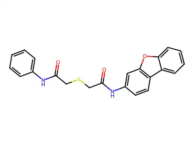 2-[2-(dibenzofuran-3-ylamino)-2-oxoethyl]sulfanyl-N-phenylacetamide structure
