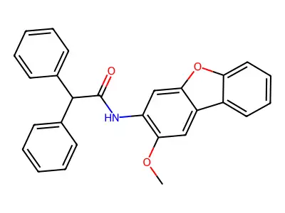 N-(2-methoxydibenzofuran-3-yl)-2,2-diphenylacetamide structure